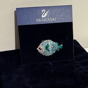 NWP Swarovski White, Blue & Green Crystal Silver Fish Brooch